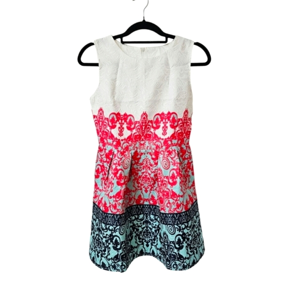 Untwine it Dresses & Skirts - NEW Untwine it Western Boutique Coral Pink Turquoise Fit & Flare Dress Damask